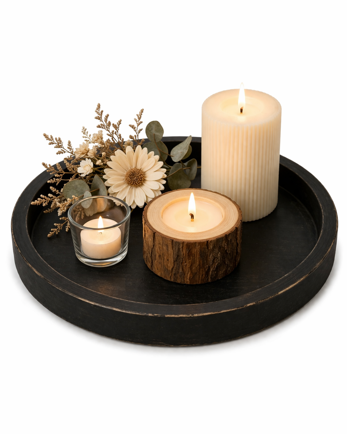Wooden Tray Candle Set